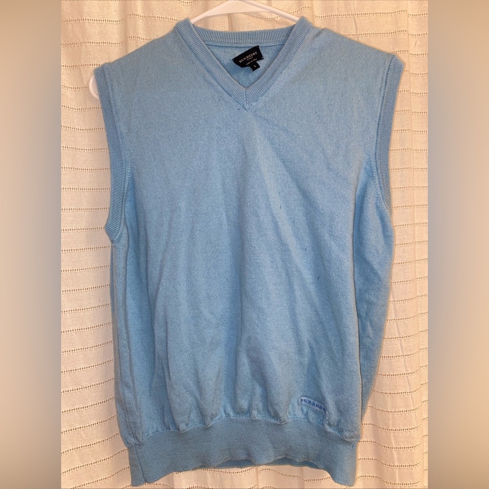 Burberry Golf Wool Sweater Vest Large Blue Italy Men Sleeveless Classic